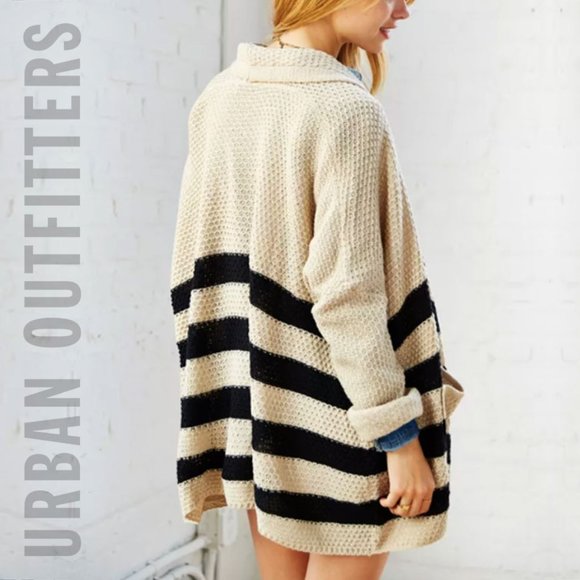 BDG Rolled-Sleeve Open Front Striped Cardigan - Picture 2 of 9